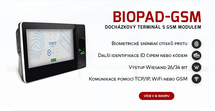 |   Docházkový terminál s GSM modulem Biopad  |