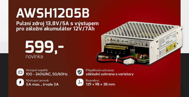 |  AWSH1205B - Pulzní zdroj 13,8V/5A  |