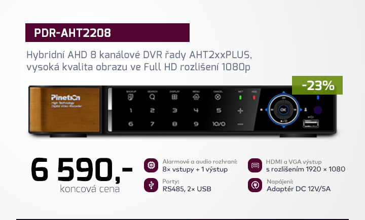 |  Hybridní AHD 8 kanálové DVR PDR-AHT2208  |