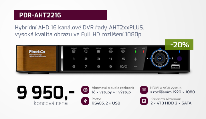 |  Hybridní AHD 16 kanálové DVR PDR-AHT2216  |