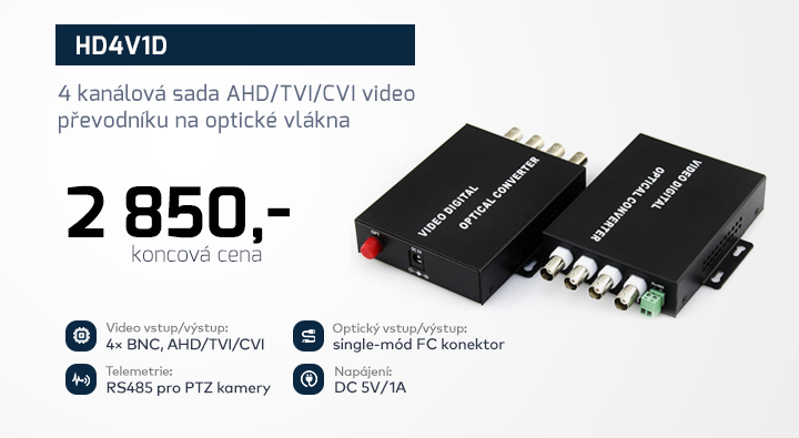|  HD4V1D - video převodník na optické vlákna  |