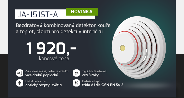 |  JA-151ST-A - kombinovaný detektor kouře a teplot  |