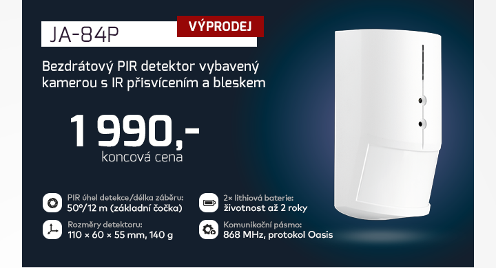 |  JA-84P - bezdrátový PIR detektor  |