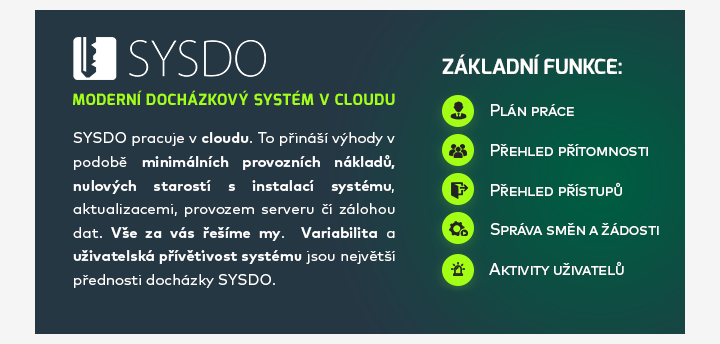 |  SYSDO - moderní docházkový systém v cloudu  |