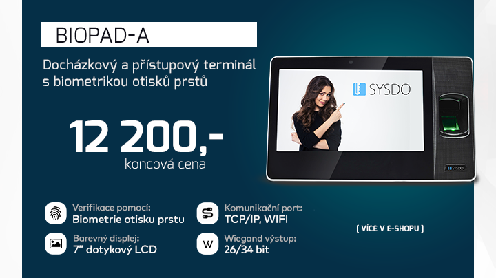 |  Docházkový a přístupový terminál BIOPAD-A  |